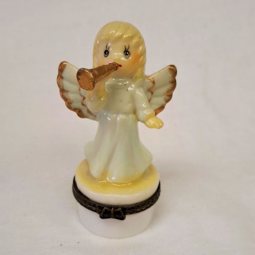 Vintage miniature ceramic Christmas angel trinket box
